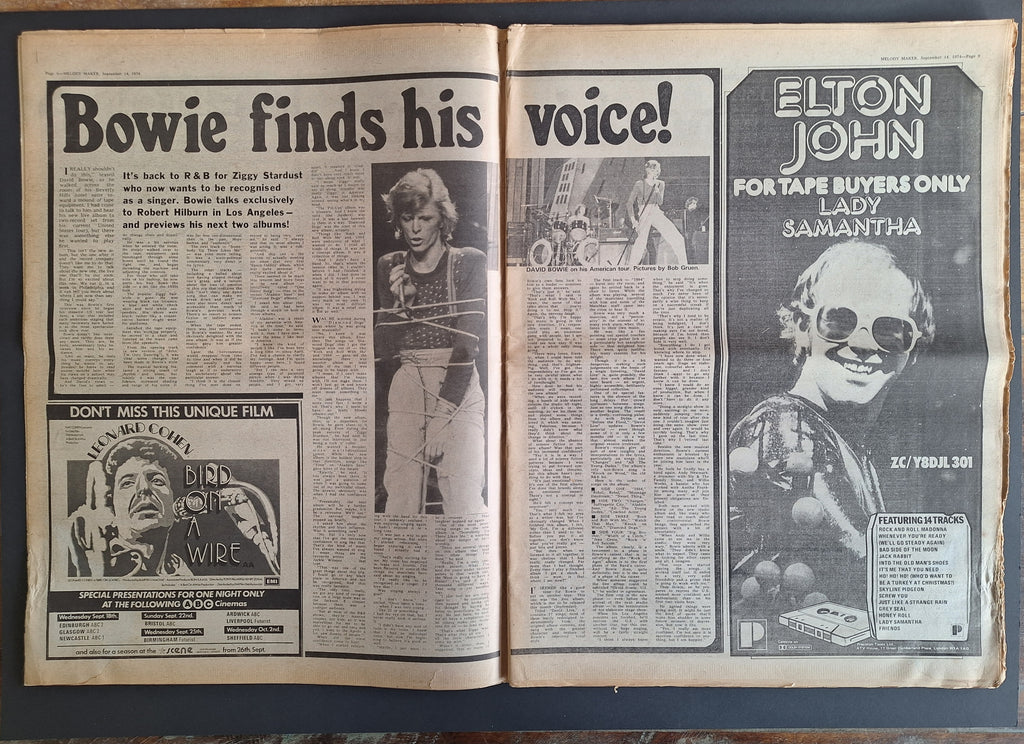 MUSIC POP NEWSPAPER – Melody Maker 14 Sept 1974 – David Bowie / John Lennon – Vintage
