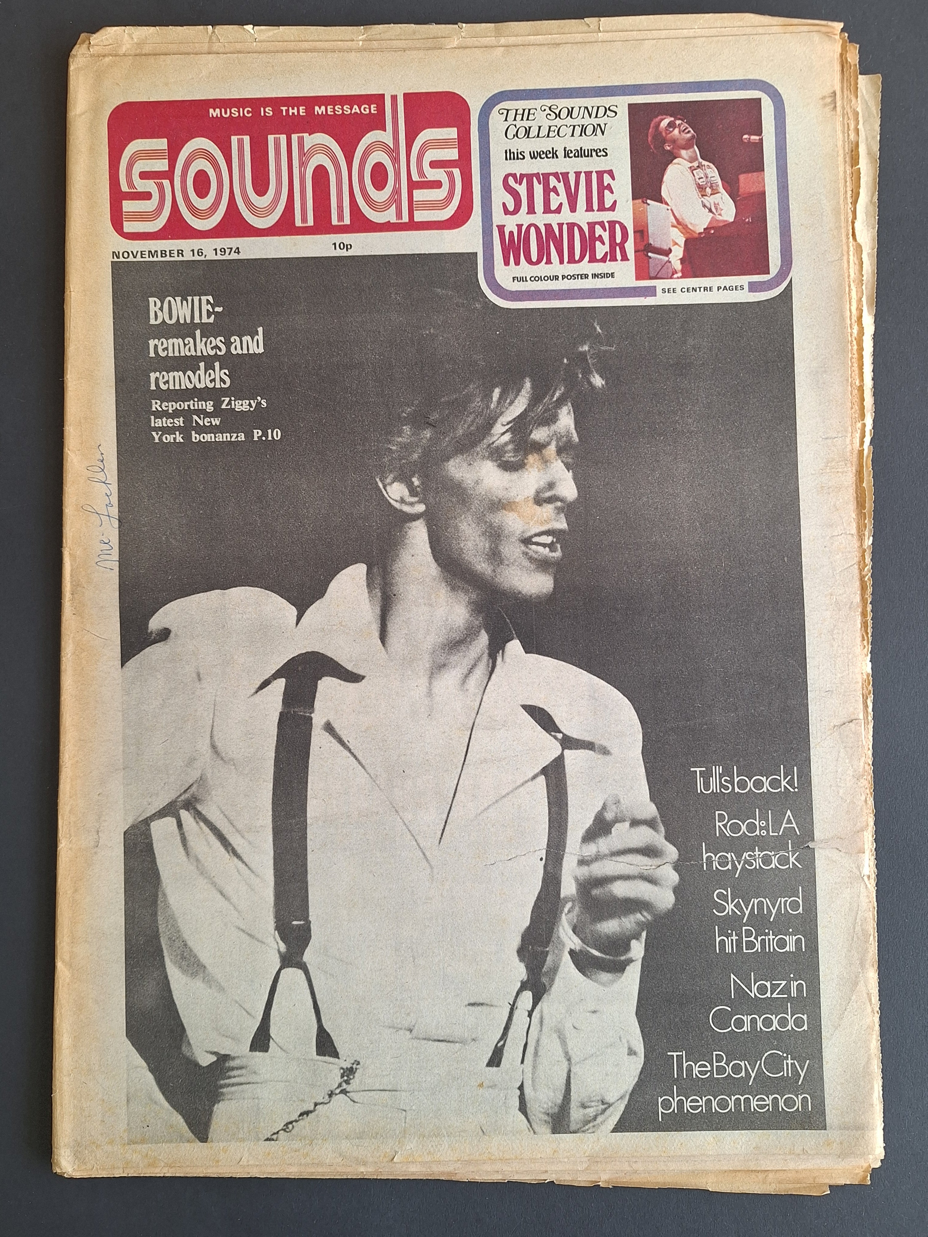 MUSIC POP NEWSPAPER – Sounds 16 Nov 1974 – David Bowie / Stevie Wonder – Vintage