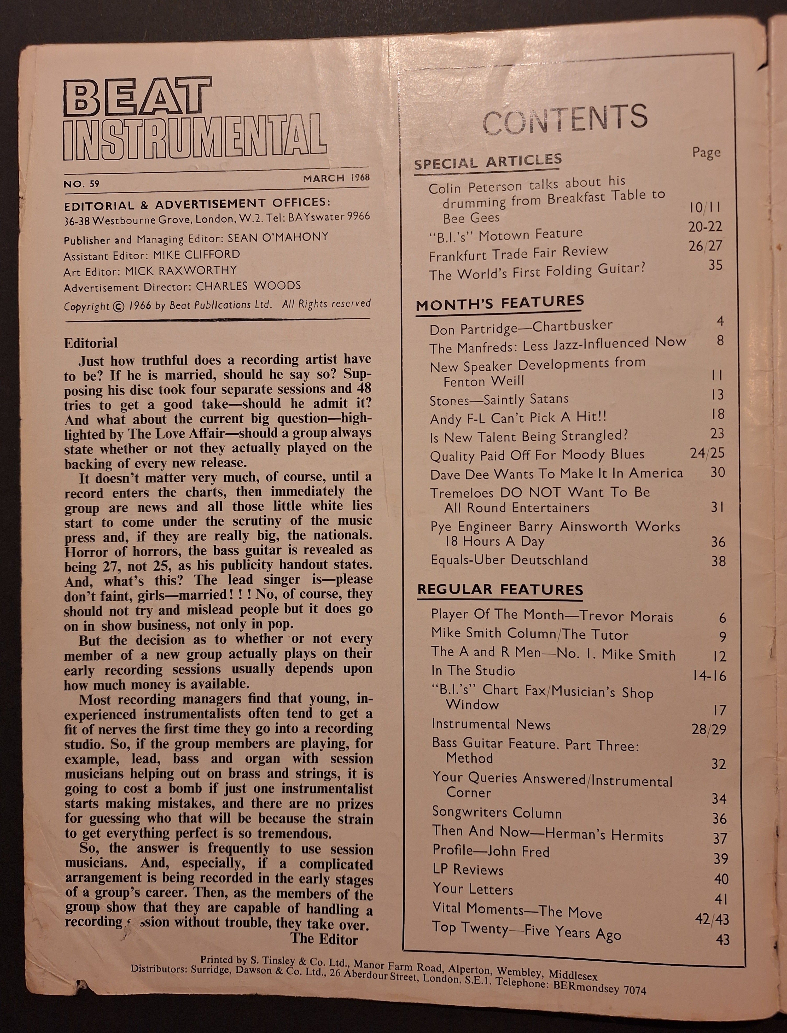 MUSIC MAGAZINE – Beat Instrumental (UK) March 1968 – The Herd / Peter Frampton – Vintage