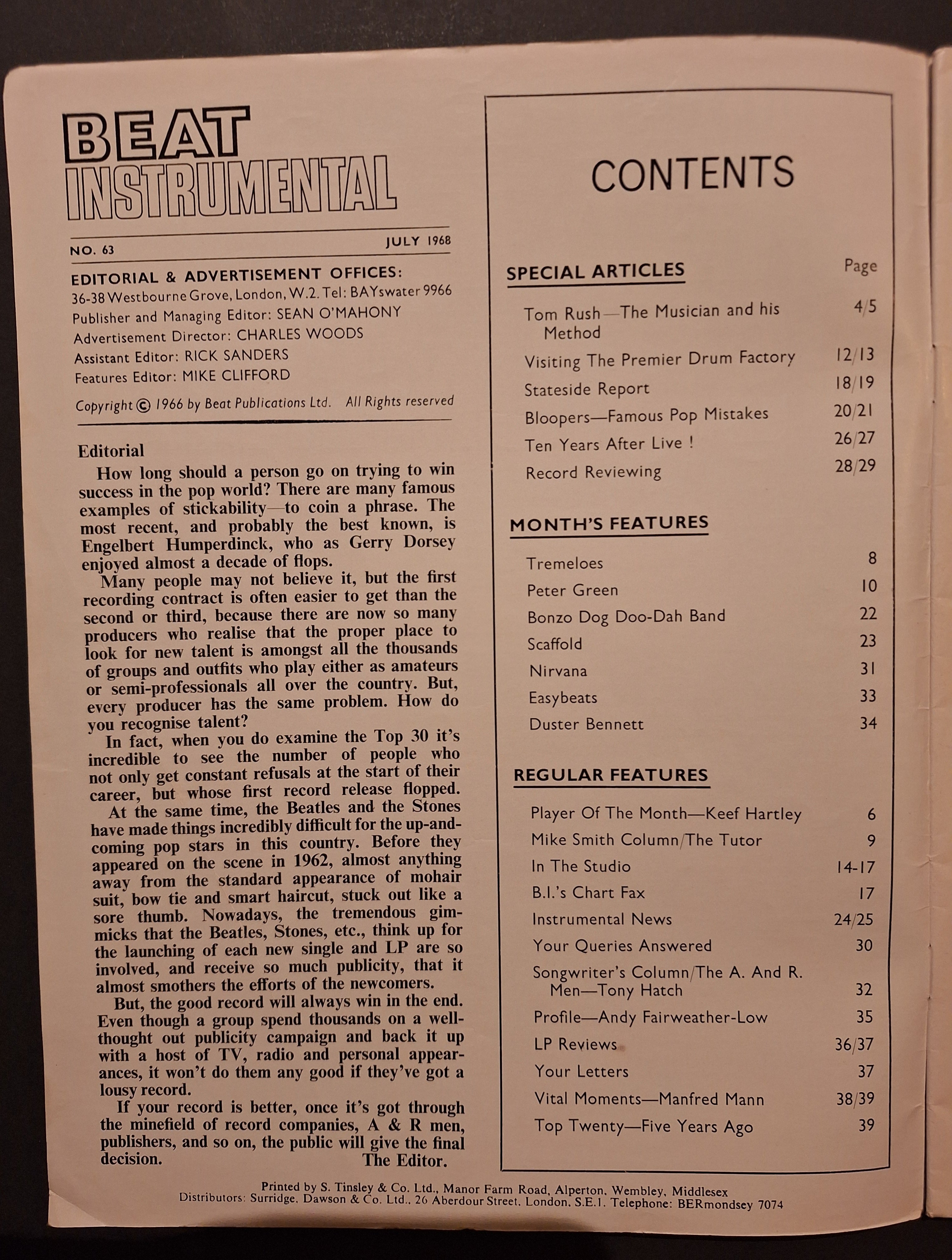MUSIC POP MAGAZINE – Beat Instrumental (UK) July 1968 – Small Faces – Vintage Sixties Music Magazine
